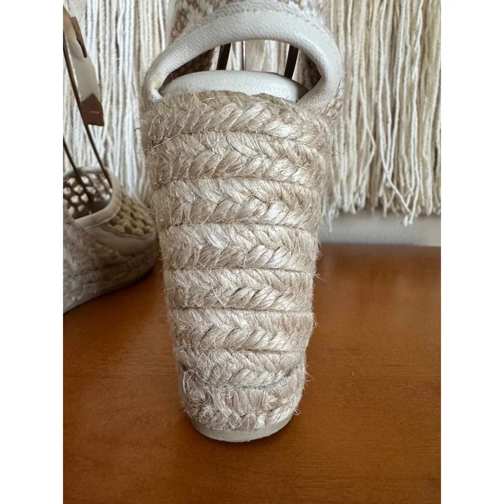 Castaner Carola Beige Jute Ankle Wrap Espadrille Platform Wedge Sandal Size 6
